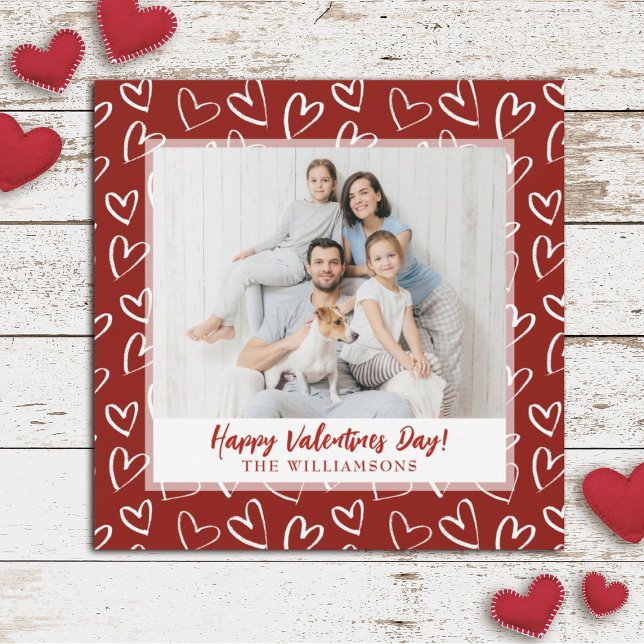 Modern Stylish Valentines Day Family Photo Holiday Card (A cute modern Valentine's photo card. Personalize it with your photo and name)