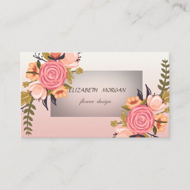 Modern  Stylish Watercolor Flowers Business Card (Front)