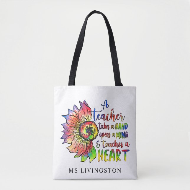 Modern Stylish Watercolor Personalised Teacher Tote Bag (Front)