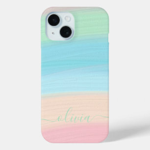 Modern Stylish Watercolor rainbow  Monogram  iPhone 15 Case
