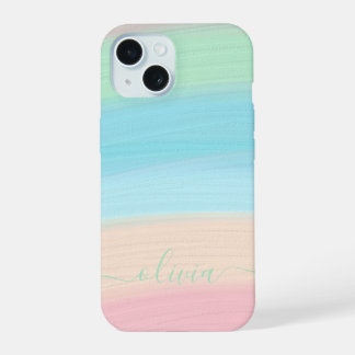 Modern Stylish Watercolor rainbow  Monogram  iPhone 15 Case