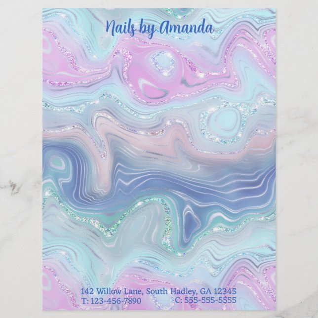 Modern Stylish Watercolor Swirls and Glitter Custom Letterhead (Front)