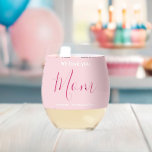 Modern Stylish We Love You Mum Trendy Pink Names  Stemless Wine Glass<br><div class="desc">Modern Stylish We Love You Mum Trendy Pink Custom Names Stemless Wine Glass. Sweet, pretty, chic and elegant typography. Text are "We love you", "Mum", and "Your Names". All the text can easily be changed to your own lovely messages. Order this girly feminine wine glass today to express your love...</div>