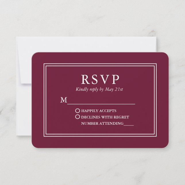 Modern Stylish Wedding Burgundy RSVP Card (Front)