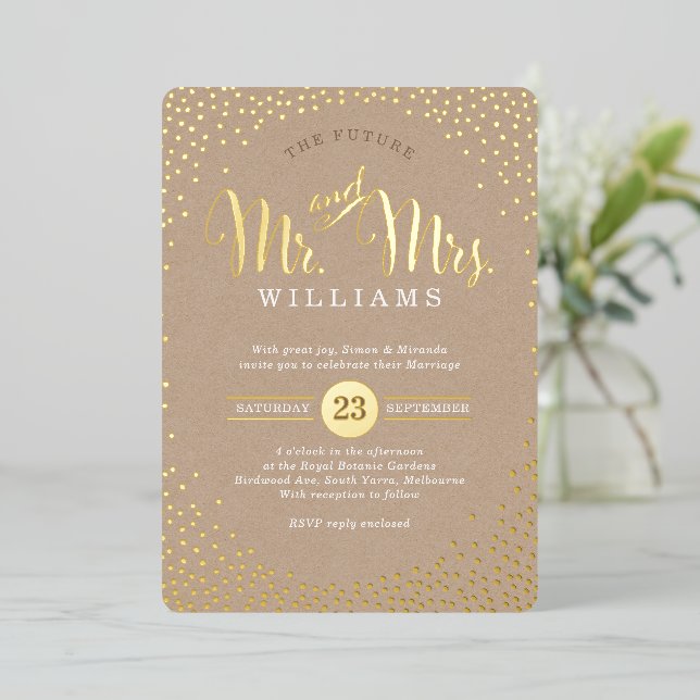 MODERN STYLISH WEDDING confetti kraft brown gold (Standing Front)