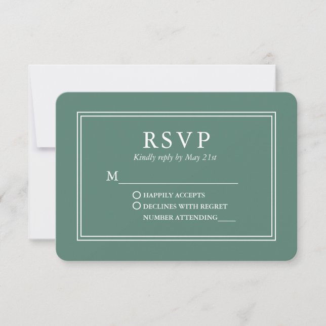 Modern Stylish Wedding Eucalyptus Green RSVP Card (Front)