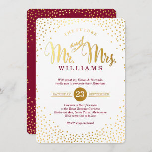 MODERN STYLISH WEDDING gold confetti maroon invite