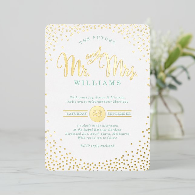 MODERN STYLISH WEDDING mini confetti gold mint (Standing Front)