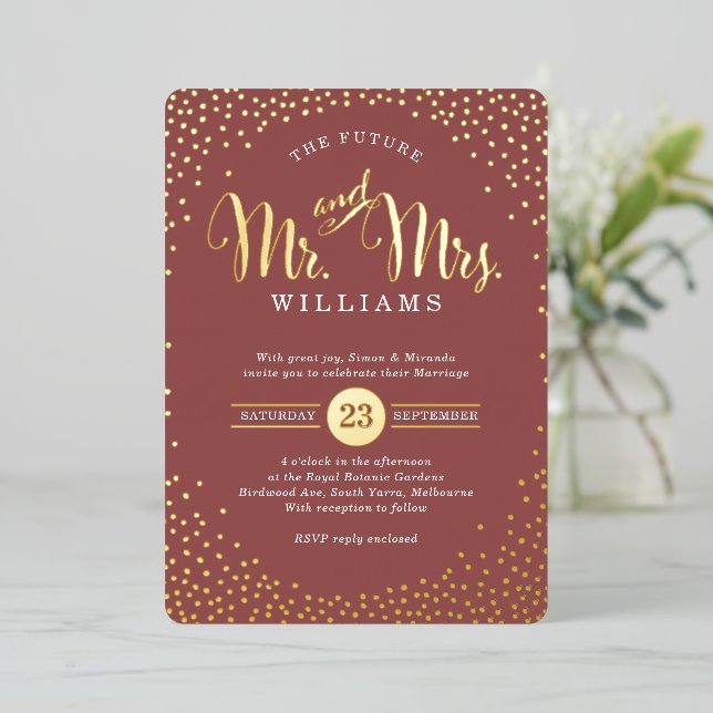 MODERN STYLISH WEDDING mini confetti marsala gold (Standing Front)