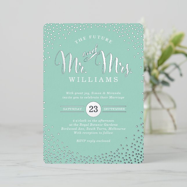 MODERN STYLISH WEDDING mini silver confetti mint (Standing Front)