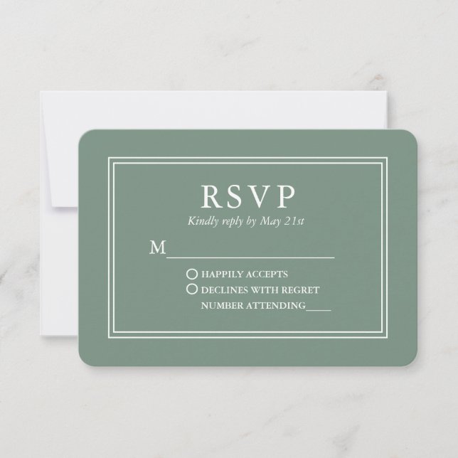 Modern Stylish Wedding Sage Green RSVP Card (Front)