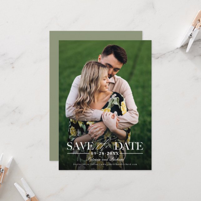 Modern Stylish Wedding Save The  Date Photo Invitation (Front/Back In Situ)