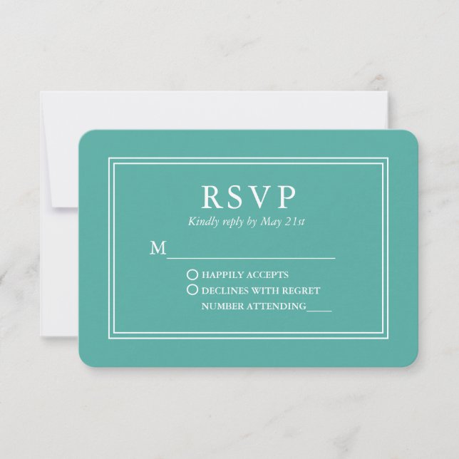 Modern Stylish Wedding Teal RSVP Card (Front)