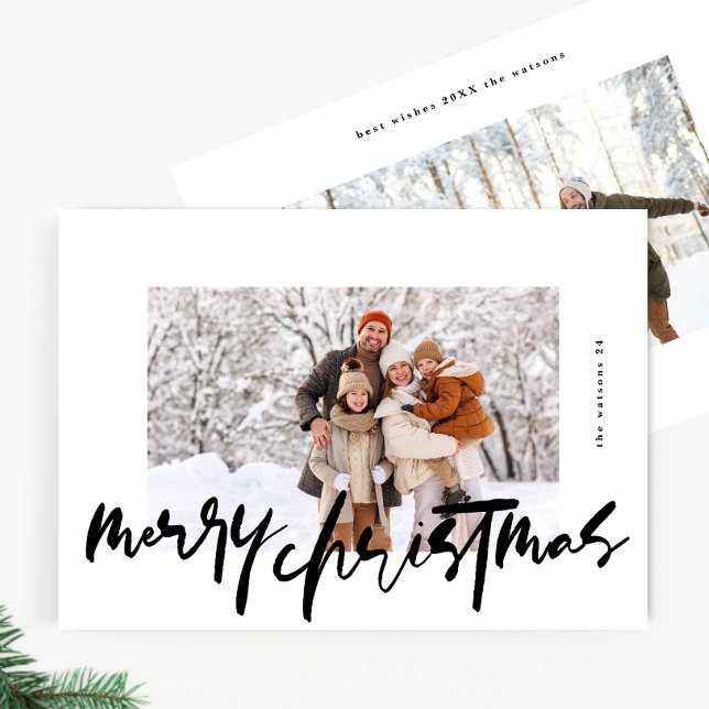 modern stylish white & black photo merry christmas holiday card (Creator Uploaded)