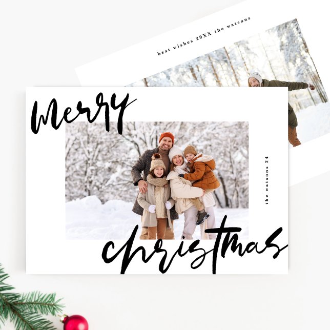 modern stylish white & black photo merry christmas holiday card (Creator Uploaded)