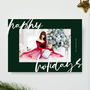 modern stylish white & green photo happy holiday card