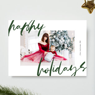 modern stylish white & green photo happy holiday card