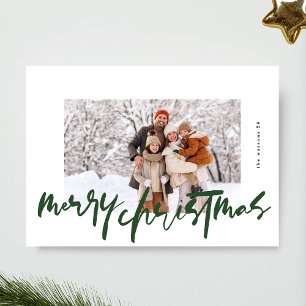 modern stylish white & green photo merry christmas holiday card