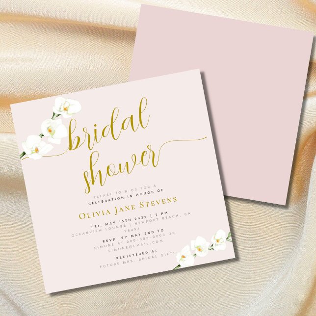 Modern Stylish White Orchid Blush Bridal Shower Invitation (Creator Uploaded)