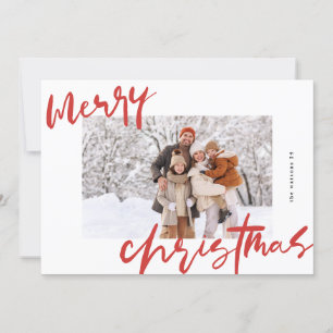 modern stylish white & red photo merry christmas holiday card