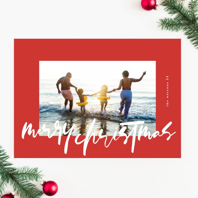 modern stylish white & reds photo merry christmas holiday card (Creator Uploaded)