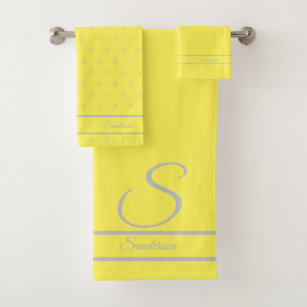 Modern Stylish  Yellow and Grey Monogram  Bath Towel Set