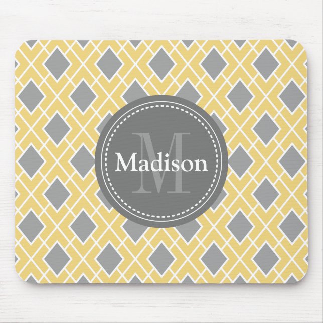 Modern Stylish Yellow Grey Diamond Pattern Mouse Pad (Front)