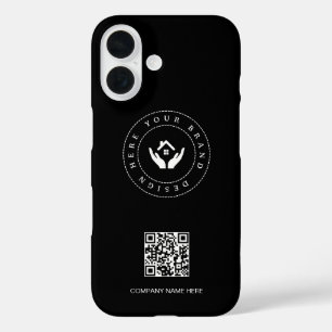 Modern stylist editable logo qr code and text iPhone 16 case