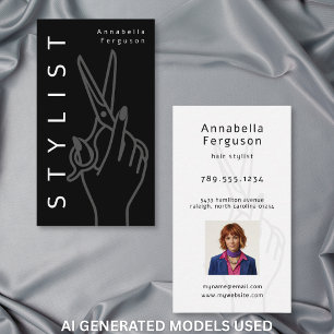 Modern Stylist Scissor Minimal Black White Photo Business Card