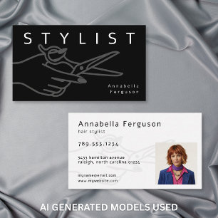 Modern Stylist Scissor Minimal Black White Photo Business Card