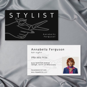 Modern Stylist Scissor Minimal Black White Photo Business Card