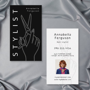 Modern Stylist Scissor Minimal Black White Photo Business Card