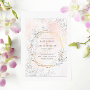 Modern Subtle Blush Gold Floral Invitation