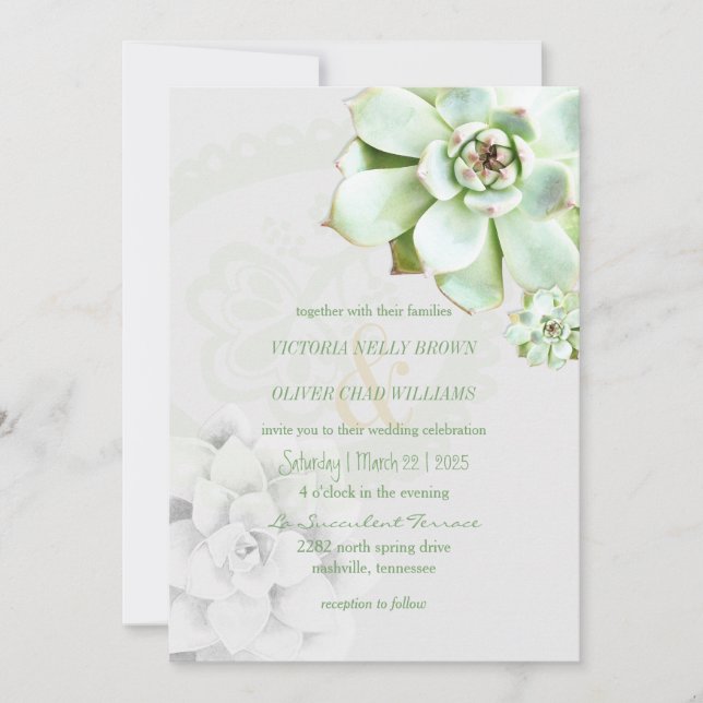 Modern Succulent Botanical Wedding Invitation (Front)