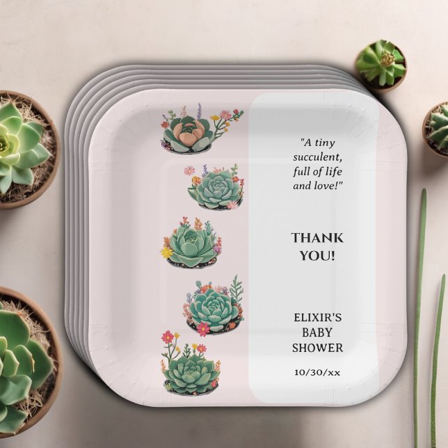 Modern Succulent Cactus Baby Shower Paper Plate (Creator Uploaded)