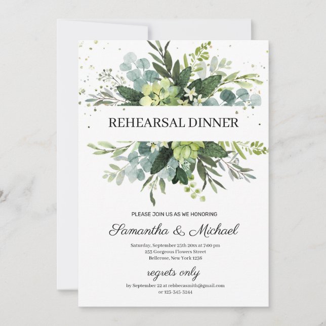 Modern Succulent foliage florals rehearsal Invitation (Front)
