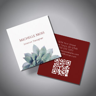 Modern Succulent QR code Botanical Cactus Square Business Card
