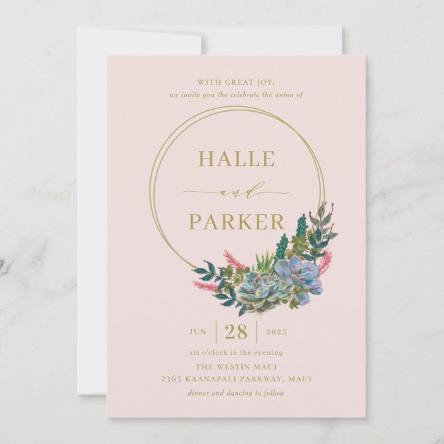 Modern Succulents Wedding Invitation (Front)