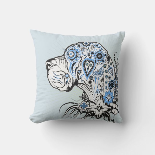 Modern Sugar Skull Great Dane Pillow (Front)