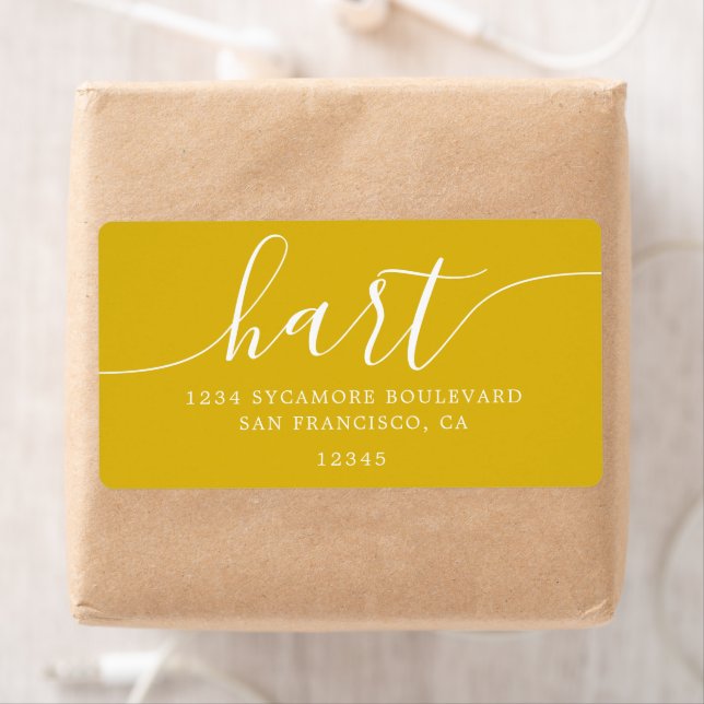 Modern Sulphur Yellow Script Family Return Address (Insitu)