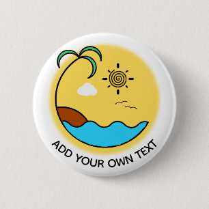 Modern Summer Beach Emblem Art Custom Text 6 Cm Round Badge