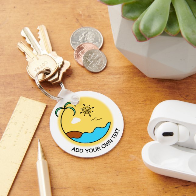 Modern Summer Beach Emblem Art Custom Text Key Ring (Desk)