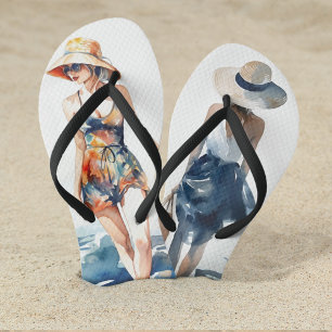 Modern Summer Beach Fashion Watercolor Name Jandals