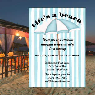 Modern Summer Beach Party Stripes 50th Birthday Invitation