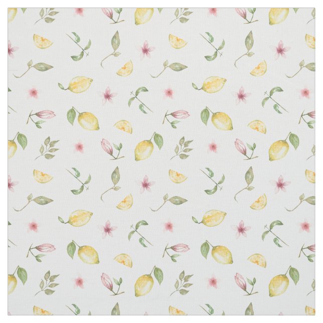 Modern Summer Bright Yellow Lemon Fruit Pattern Fabric (Swatch)