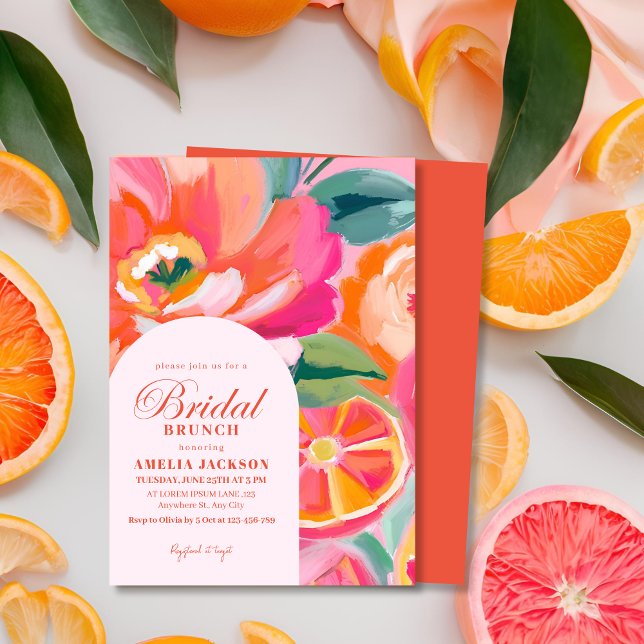 Modern Summer citrus Orange floral Bridal shower Invitation (Creator Uploaded)