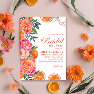 Modern Summer citrus Orange floral Bridal shower Invitation