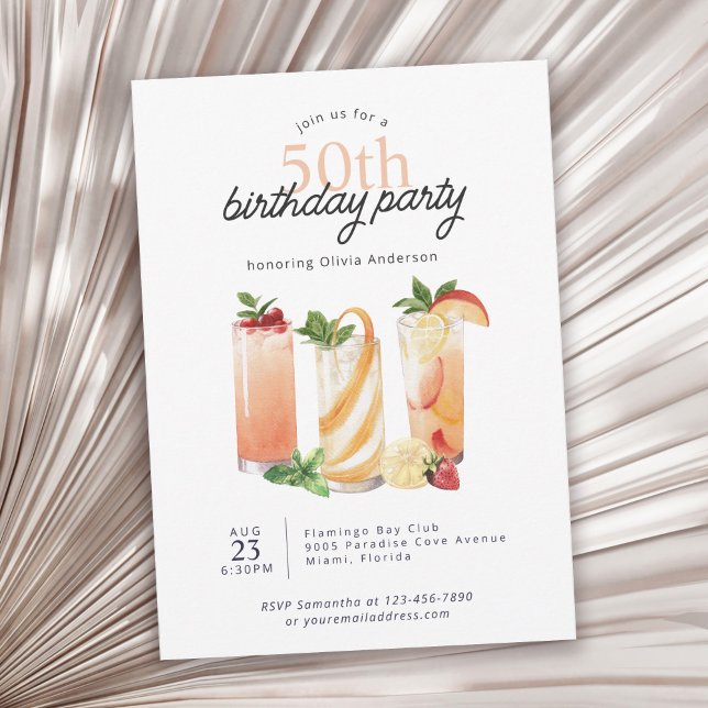 Modern Summer Cocktails 50th Birthday Party Invitation (Available in both printed and instant download formats!)
