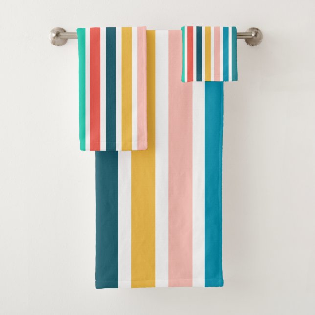 Modern Summer Colourful Vertical  Stripes   Bath Towel Set (Insitu)