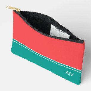 Modern Summer Coral Aquamarine Monogram Accessory Pouch